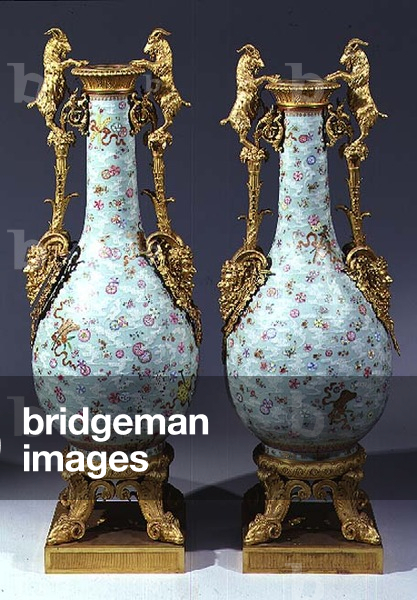 Pair of Chinese porcelain vases, late 18th century, with European mounts, probably of similar date
