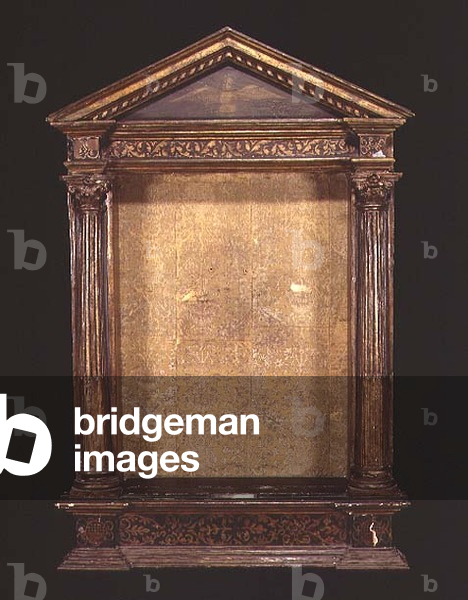 Tabernacle frame with architectural pediment on Corinthian columns, Italian, 17th century (painted & gilded wood)
