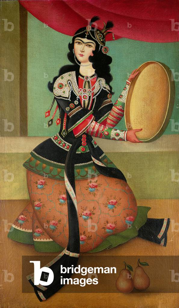 A Dancing Girl with a Tambourine, Qajar school (oil on canvas)