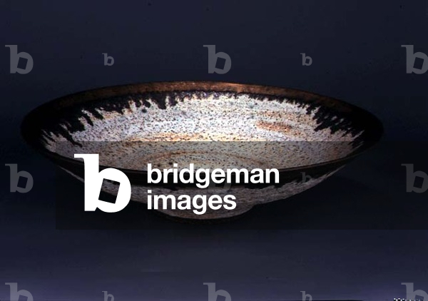 Pale blue and light brown stoneware bowl with a pitted glaze, c.1979 (ceramic)