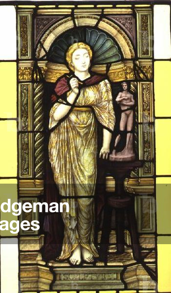 Sculpture, a painted stained glass window, possibly designed by Gaetano Meo, made by James Powell and Sons, c.1890 (see also 65294 & 65296) English