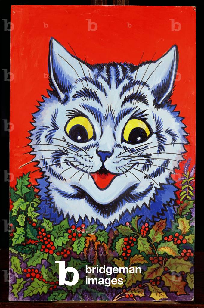 Cat in Holly (gouache)
