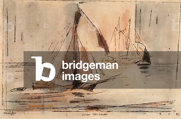 Boats on the Baltic, 1927 (pen and ink and watercolour)