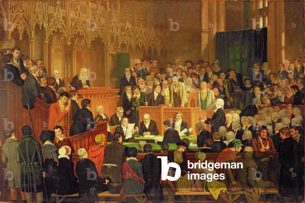 The Trial of the Warranty of a Horse in the County Court of Lancaster Castle (oil on panel)