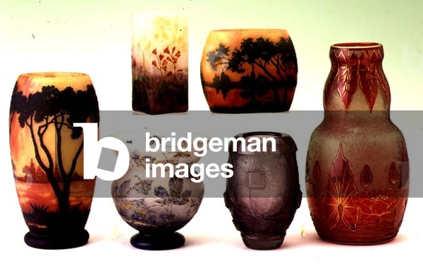 Selection of Daum cameo, enamelled and etched glass vases