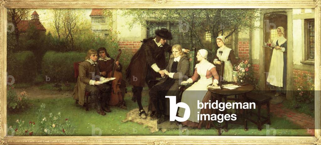 Andrew Marvell (1621-78) visiting his Friend John Milton (1608-74) (oil on canvas)