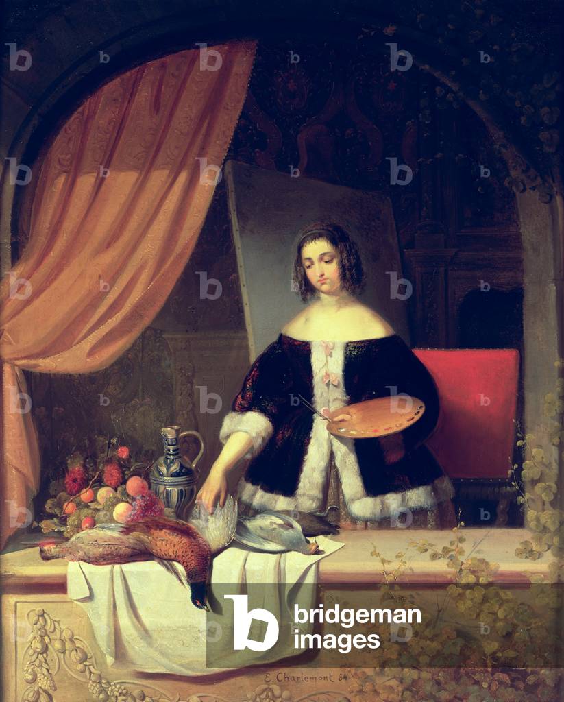 Arranging her Still Life, 1884 (oil on panel)