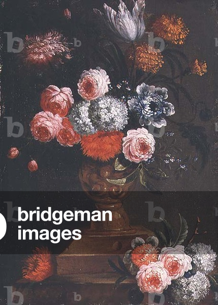 Tulips, Marigolds, Viburnum, Forget-me-nots, Roses and other Flowers in an Urn