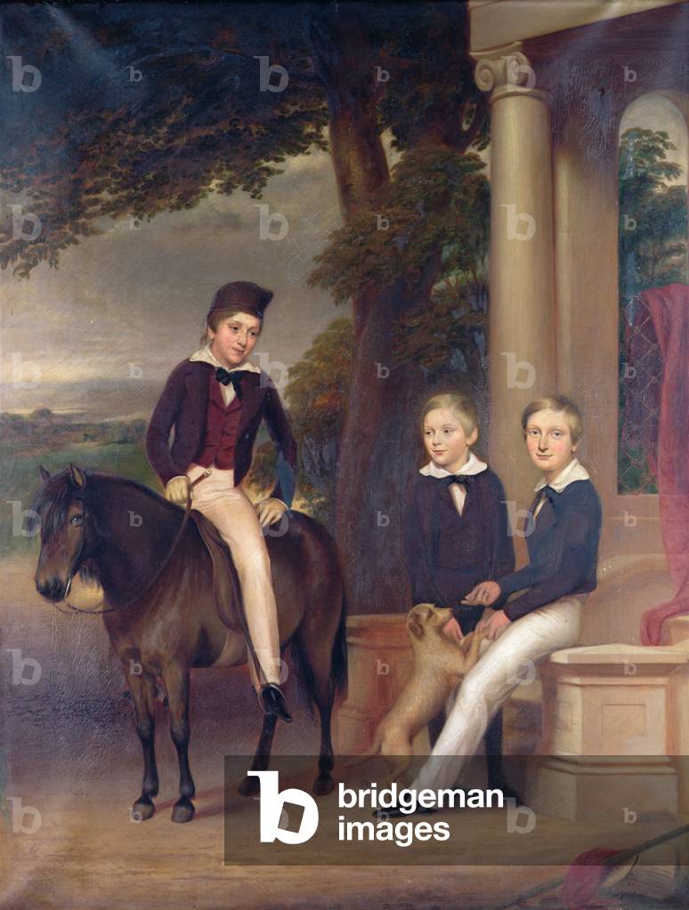 Portrait of John, George and Thomas Gladstone with their favourite pets, c.1840