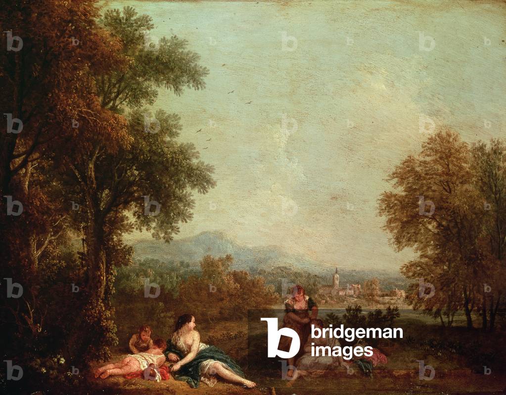 Classical figures in an Italian landscape