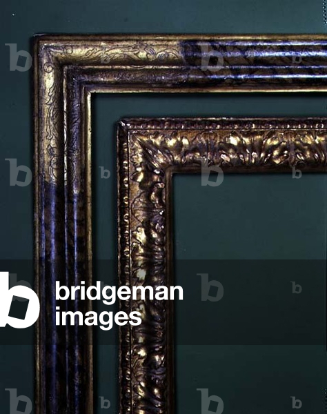 Marchigiana 18th century giltwood and polychrome frame of reverse section, the foliate engraved corners trailing to marblised panels; Bolognese 17th century carved and gilded frame of reverse ogee section, with a running imbricated acanthus ornament and a lambrequin back edge