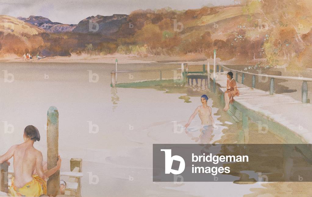 Girls Bathing by a Loch (w/c)