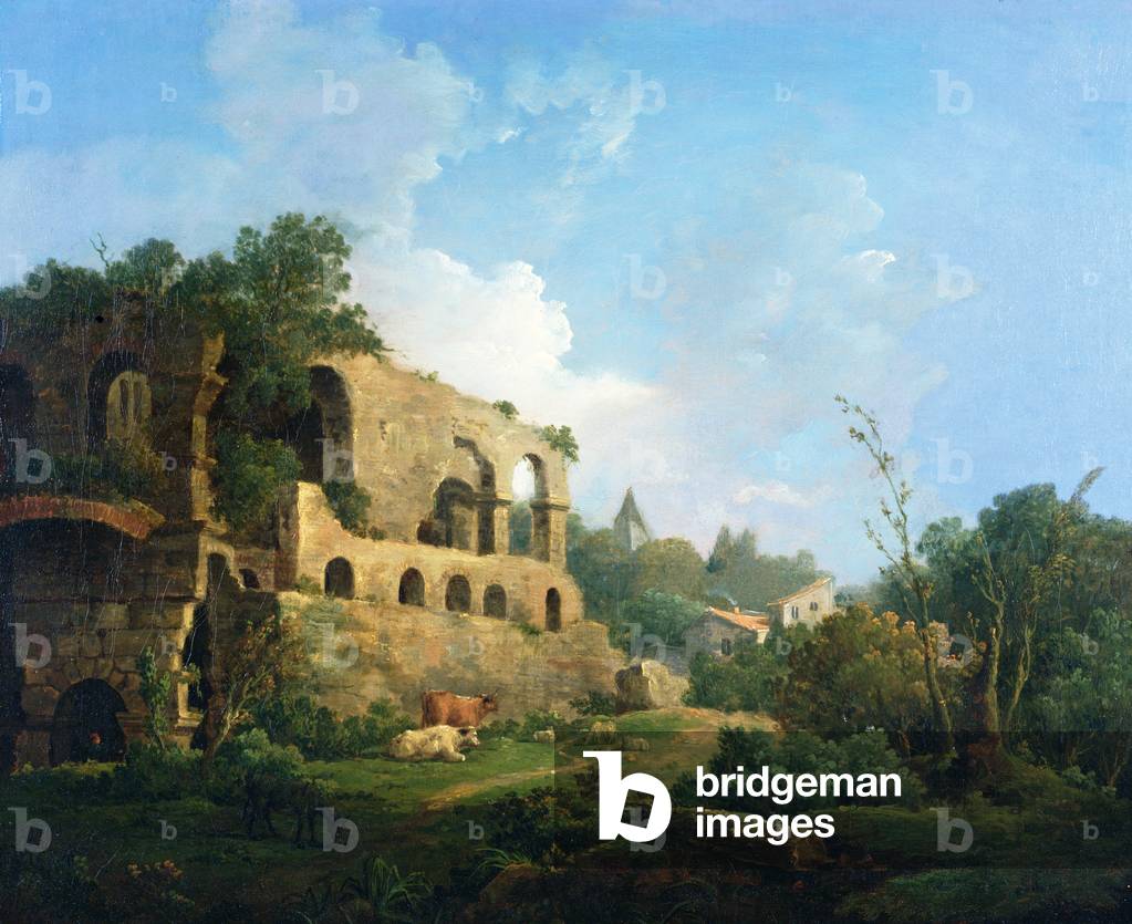 Italianate Landscape with a House near Classical Ruins (oil on canvas)