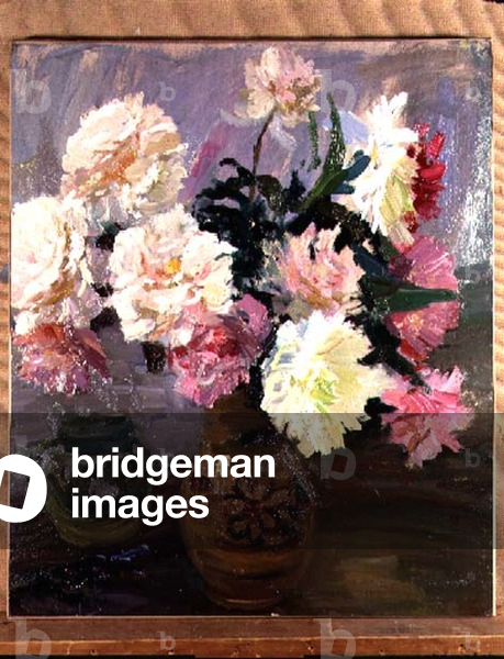 Still life of flowers in a vase (oil on canvas)