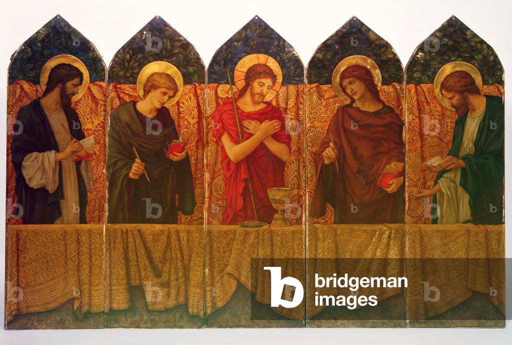 Christ and four saints, altar panel designed by Burne-Jones