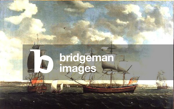 Portrait of an East Indiaman in three positions off Portsmouth