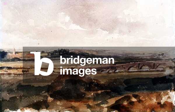 Extensive landscape with a stone bridge (pencil and watercolour)