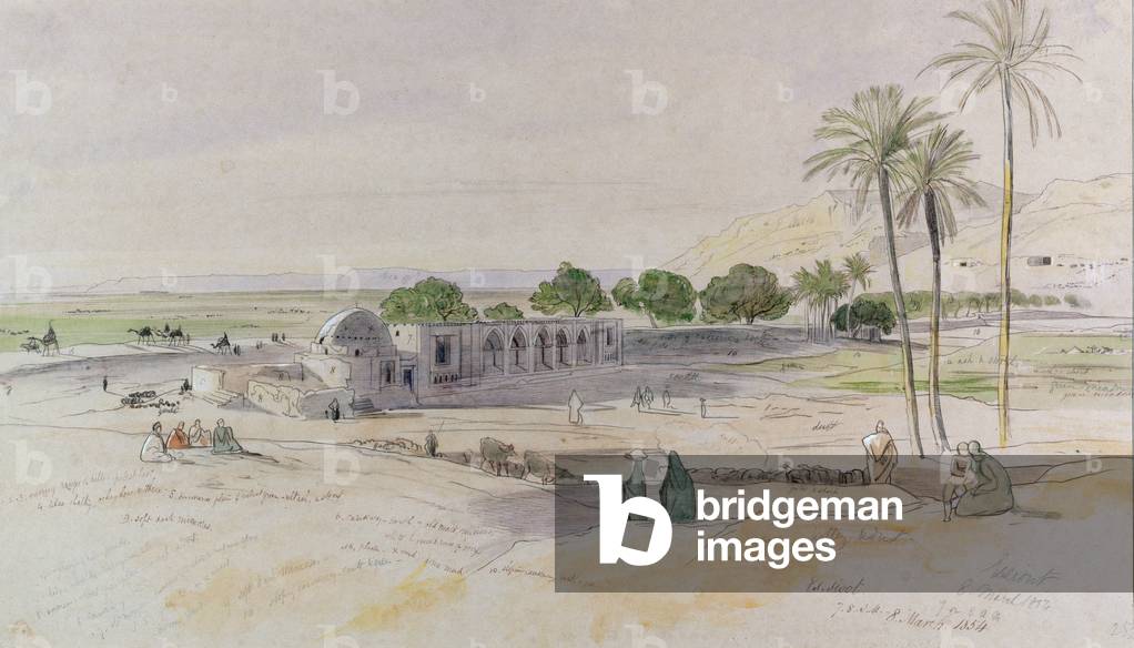 The Wadi, Es-Sioot, Egypt, 1854 (w/c, pen & ink)