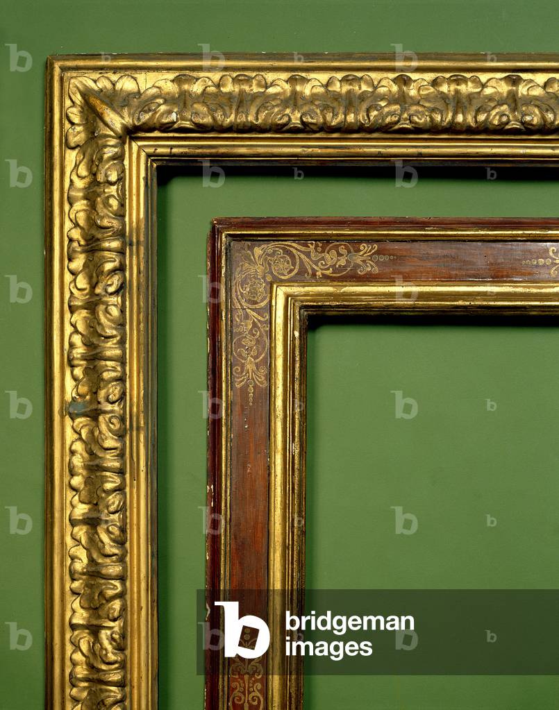 Bolognese early 18th century carved and gilded frame, the flat with an overscrolled and overlapped leaf carving; Florentine 17th century carved brown and gilt Cassetta frame with gilt painted vine and scroll decoration to the corners and centres and contoured inner and outer edges