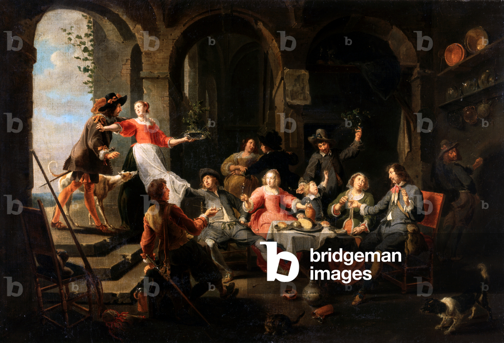 Elegant Company Merrymaking in an Interior with Servants in Attendance