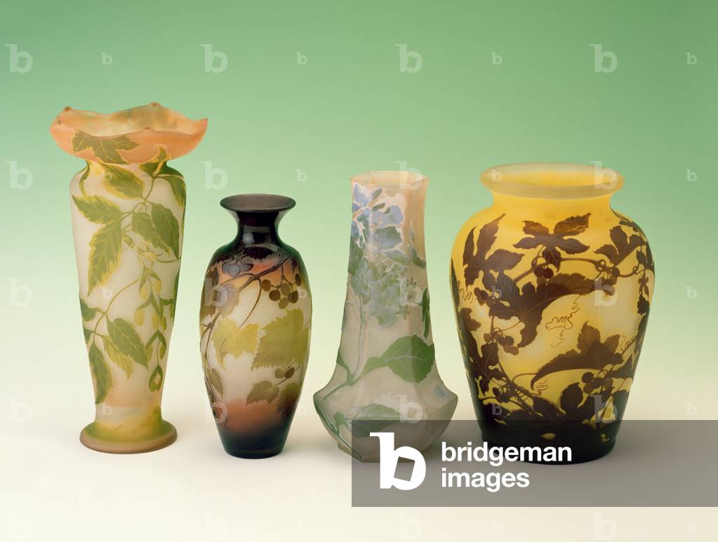 Selection of Galle cameo glass vases