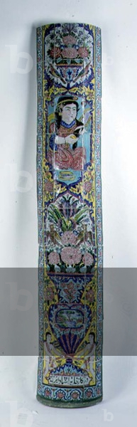 Bottom part of the left hand column of a Qajar architectural arch decorated with polychrome Cuerda Seca tiles, from Shiraz, Persian, 19th century (pottery) (see also 93389-92)