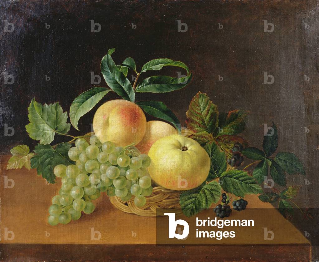 Basket with Apples, Peach and Grapes