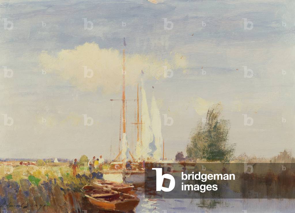 Upton Dyke, Norfolk, Sailing Boats (oil on board)