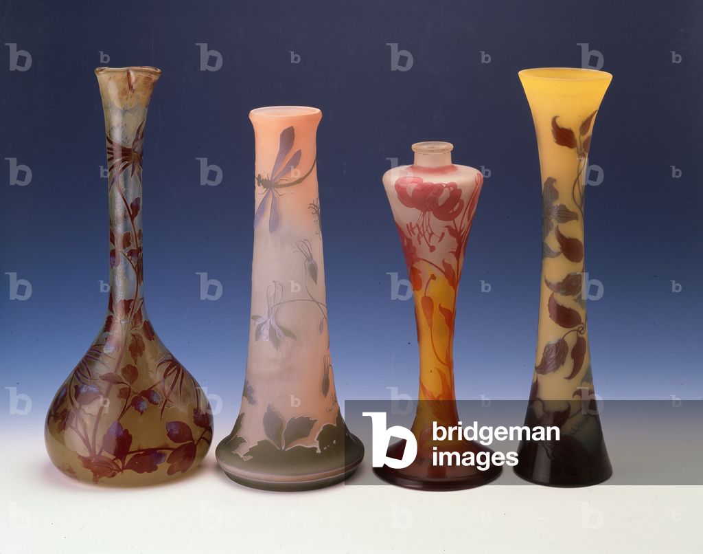 Selection of Galle cameo and overlay tall vases