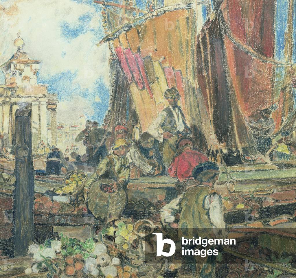 Unloading the Boats at the Dogana, Venice (pastel)