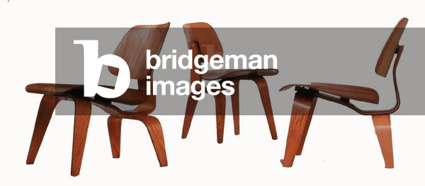 (LtoR) A Birch LCW (Lounge Chair Wood) manufactured by Evans Products Co. and distributed by Herman Miller, 1946-58, a Calico Ash DCW (Dining Chair Wood) manufactured by Herman Miller, 1945-46, and a prime example Birch LCW (Lounge Chair Wood) manufactured by Herman Miller, 1946-58 (plywood and wood)