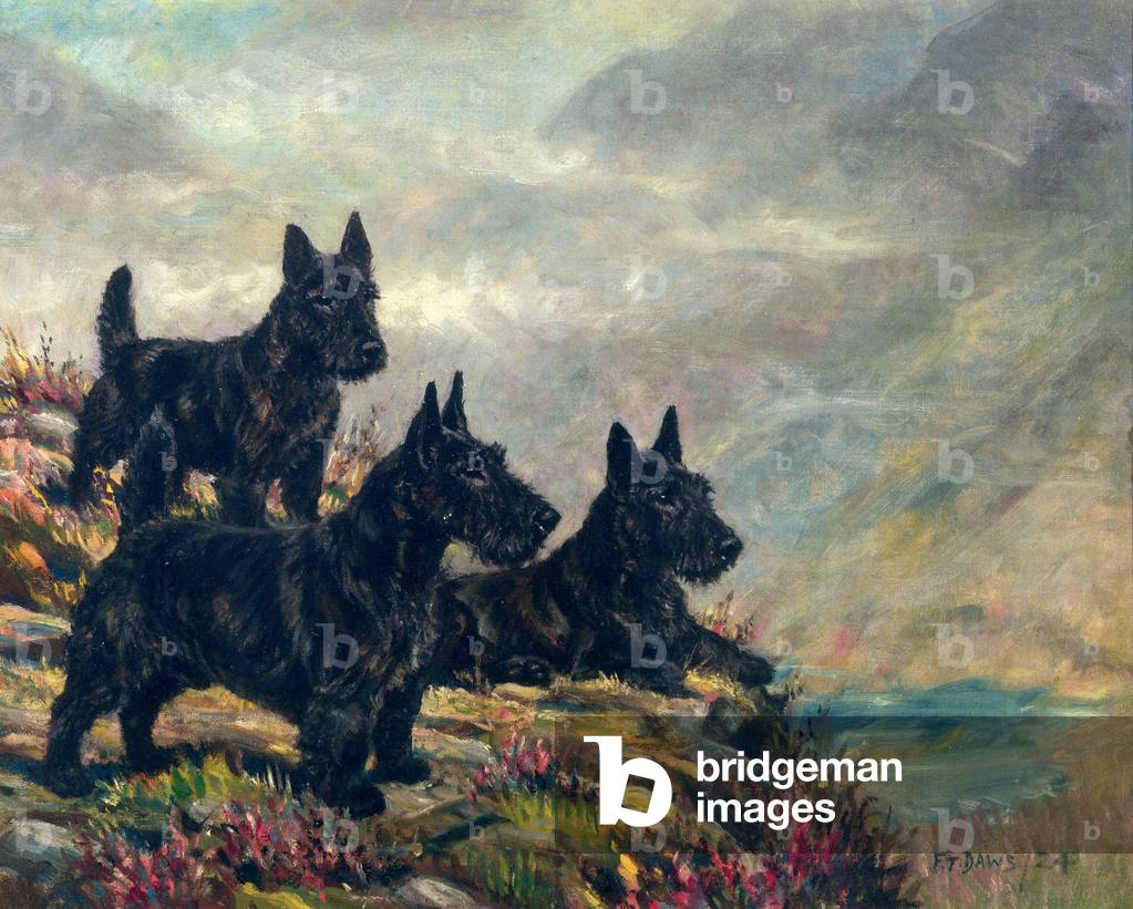 Scotties in a Landscape, 1924 (oil)