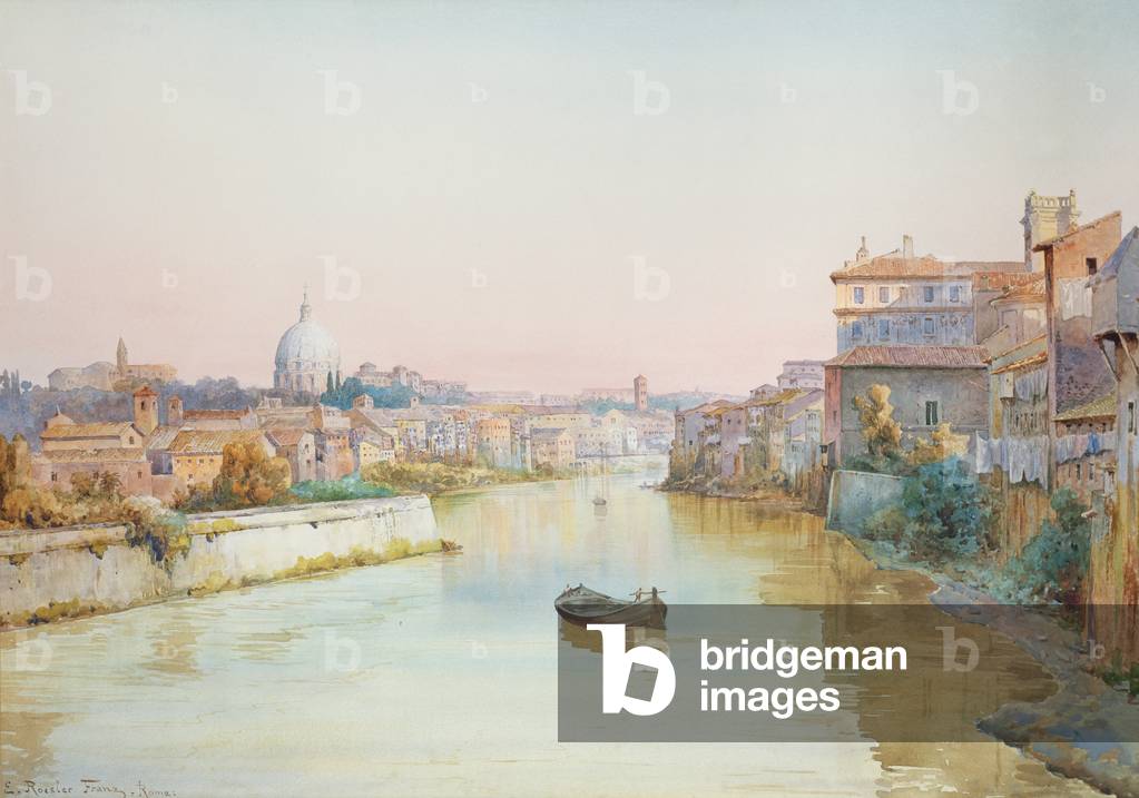 View of the Tevere from the Ponte Sisto (w/c on paper)