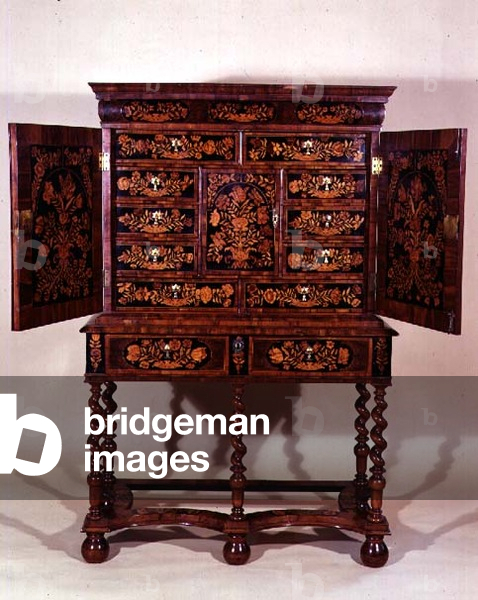 William and Mary walnut marquetry cabinet on stand, late 17th century