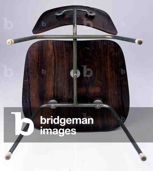 A Developmental Prototype Rosewood DCM (Dining Chair Metal), designed by Eames, Charles (1907-70) and Ray (1912-88), 1945-6 (moulded plywood, rosewood veneer and metal frame) (underside)