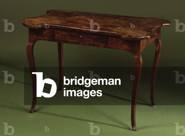 Early 18th century Northern European walnut table with cabriole legs and inlaid floral marquetry top, belonging to Robert Browning