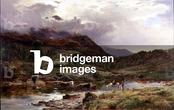 A Mountainous River Scene with Cattle in the Foreground (oil)