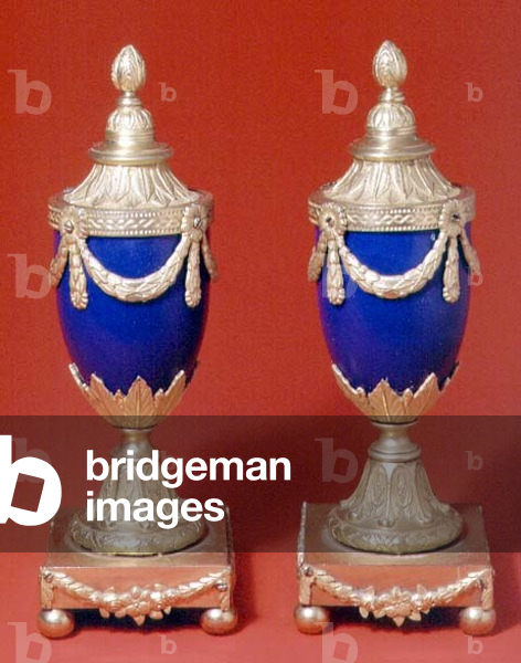 Pair of George III ormolu and enamel cassolets, attributed to Matthew Boulton (1728-1809)