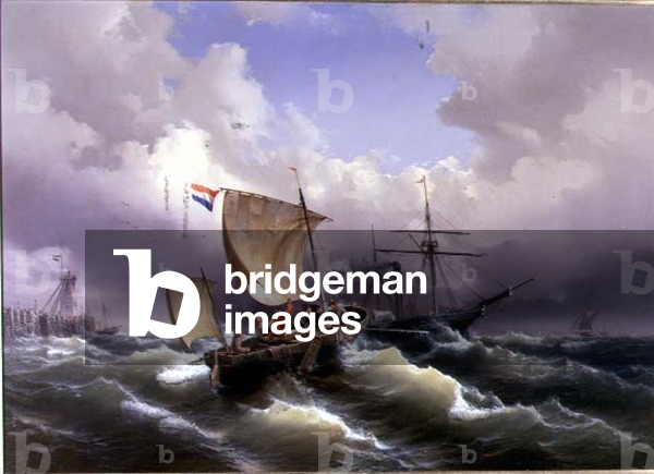 Vessels in Choppy Water off a Coastline
