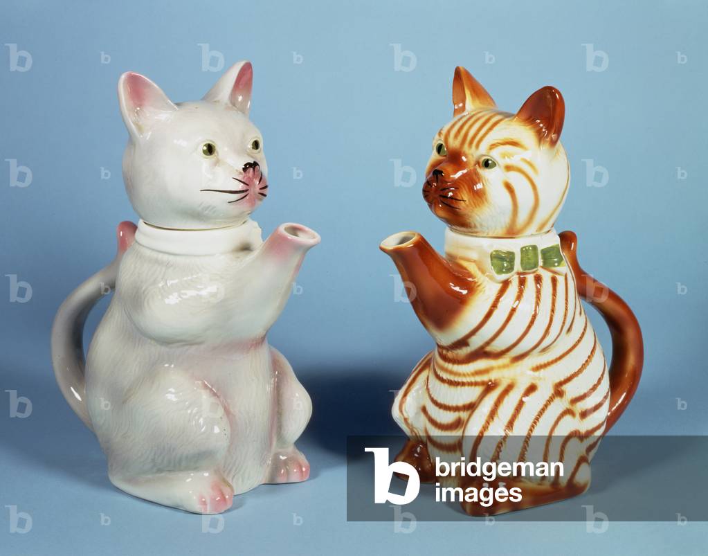 Two Tony Wood Studio models of cats modelled as teapots