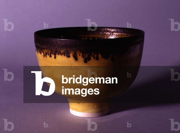 A yellow porcelain bowl with bronze-coloured rim, c.1980 (ceramic)