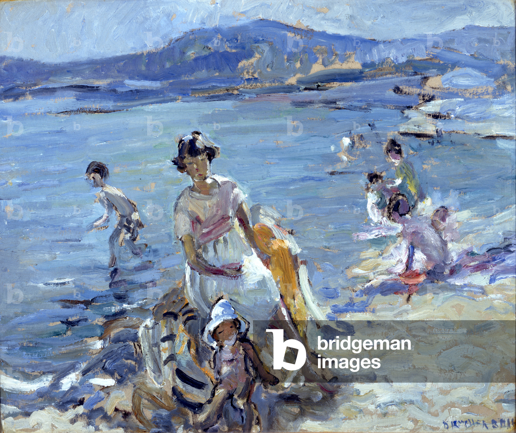 Figures bathing (oil on card)