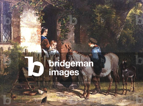 Figures with Donkeys Outside a Cottage