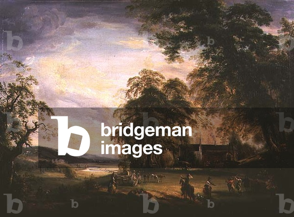 A View of Arundel Castle with Country Folk Merrymaking by a Farmhouse