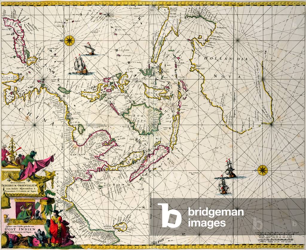 East Indies: Sea and coastal chart extending from Southern India to Japan by the way of the East Indian archipelago (coloured engraving)