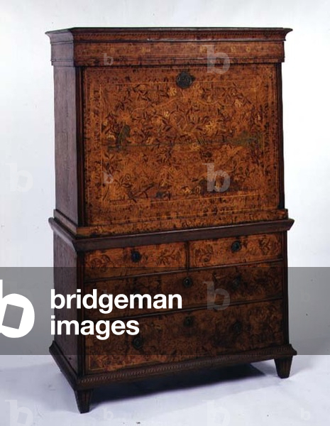 Dutch maple and marquetry secretaire on chest, c.1830