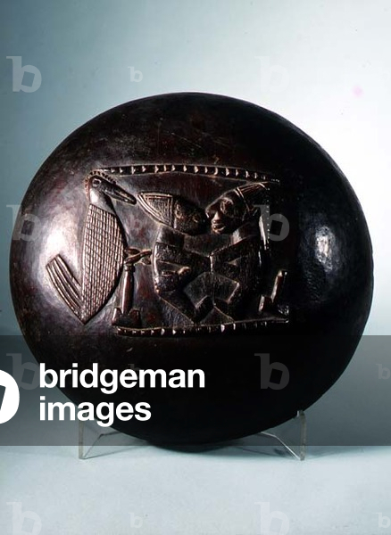 Divination container, the lid carved with two embracing figures and a cockerel from the Yoruba tribe of Southern Nigeria, Africa (wood)