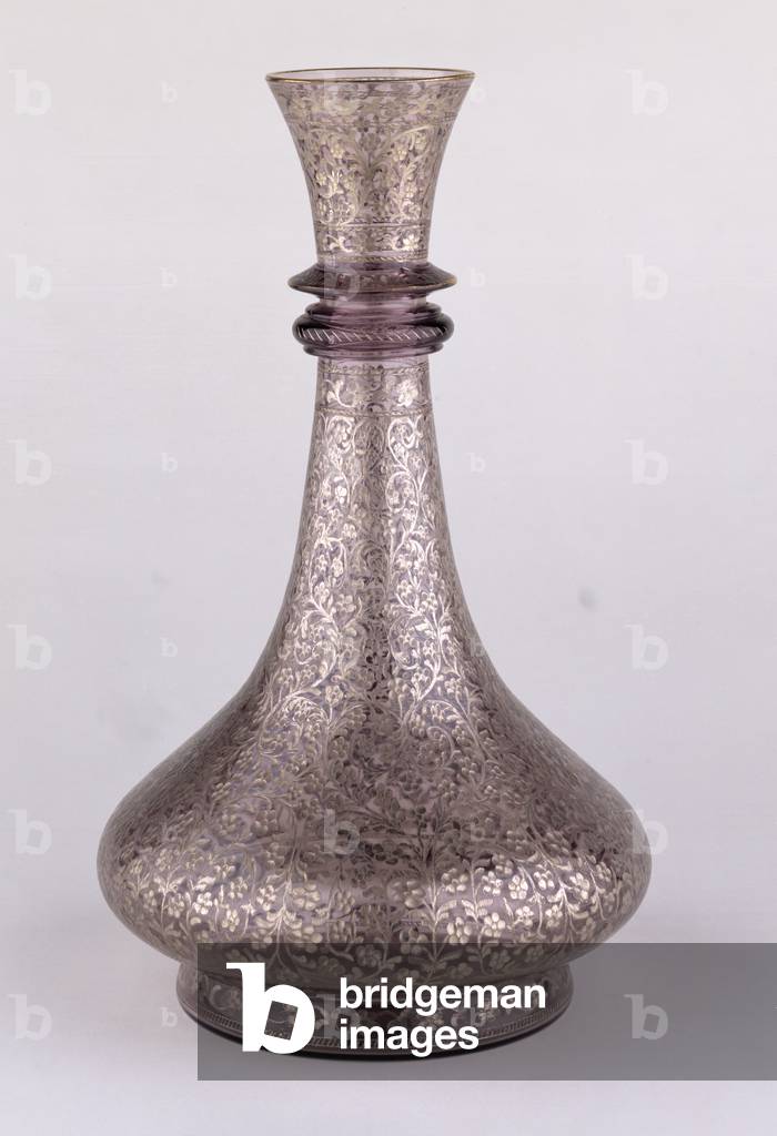 European wheel-cut and silvered bottle or hookah base, probably by Fritz Heckert of Germany, c.1882 (glass)