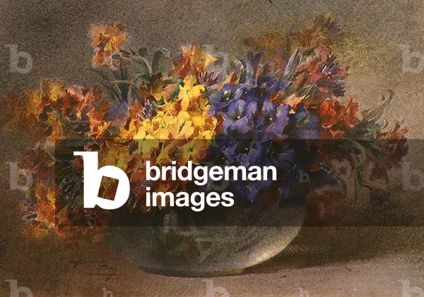 Spring flowers in a glass bowl (w/c)