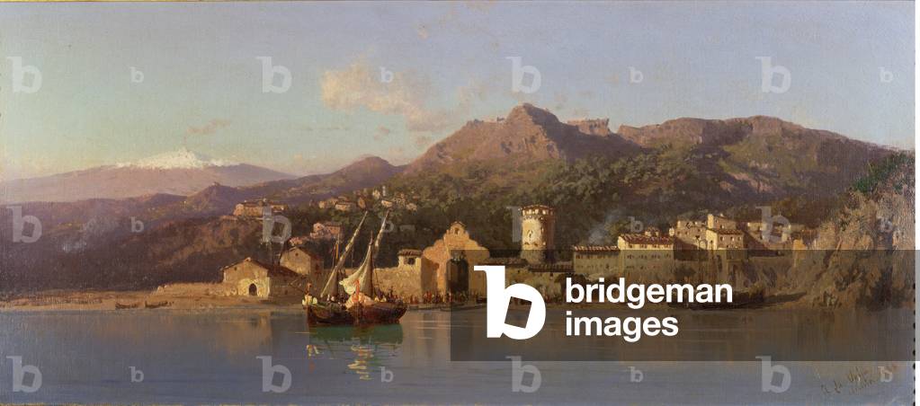 View of Taormina, Sicily, with Mount Etna in the background, 1868